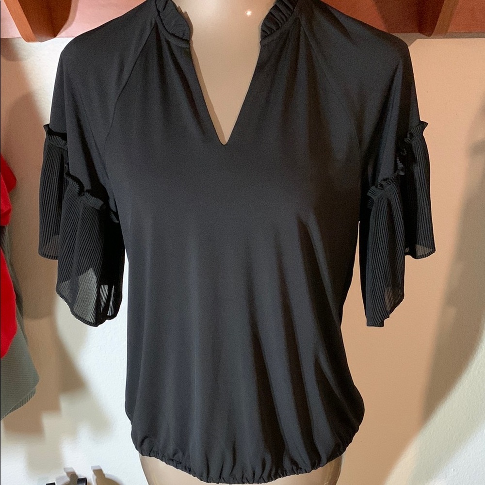 Marc New York Andrew Marc Elegant Black Ruffle Sleeve Top size Small